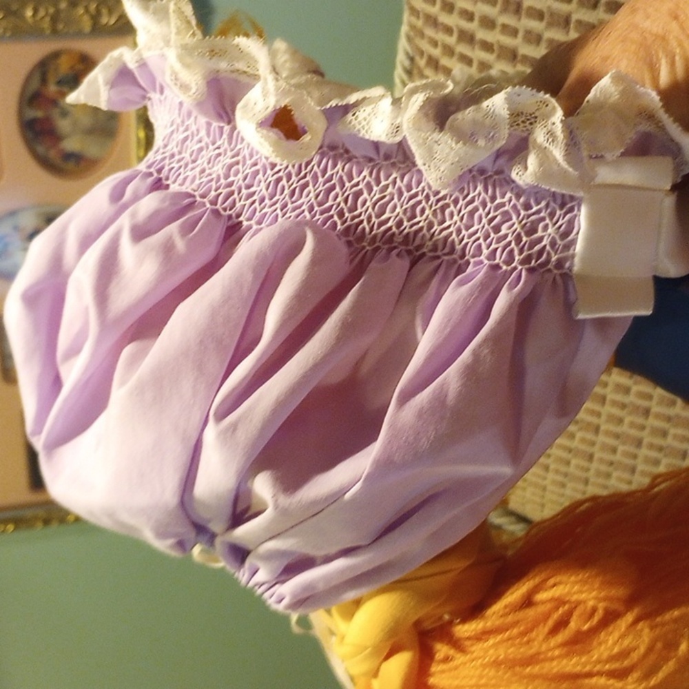 Vintage Lavender Smocked Dress with Bonnet and Pouch - Picture 10 of 10
